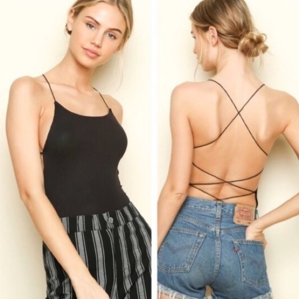brandy melville black open back bodysuit